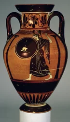 Amphore à figures noires attiques représentant Athéna, 5ème siècle av. J.-C.